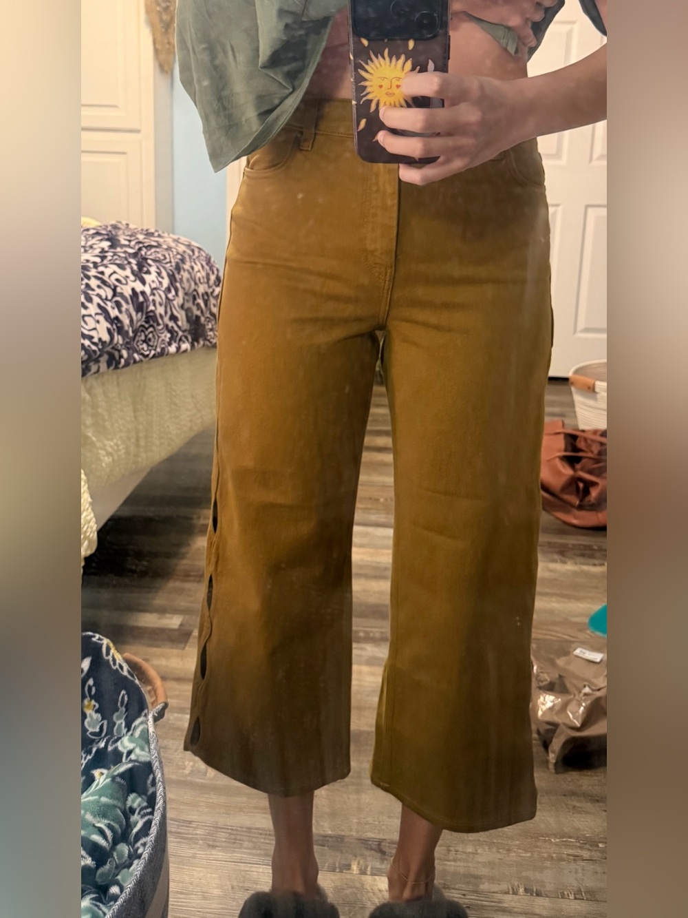 Sézane x SEA NY Valentin trousers, Brown Straight-Leg Jeans with Side Cutouts
